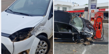 Carro invade posto e atinge bomba de combustível em grave acidente