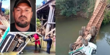 Motorista morre após carreta carregada com gado cair de ponte