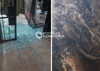 Criminosos incendeiam motocicleta e atiram contra barbearia durante atentado