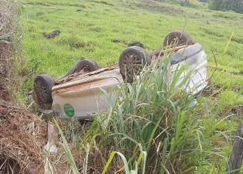 Fiat Argo capota após atingir capivara na Linha 623, em Jaru