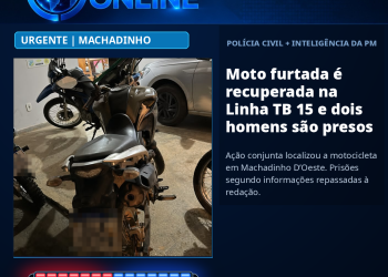 Polícia Civil e inteligência da PM recuperam motocicleta furtada na Linha TB 15, em Machadinho D’Oeste